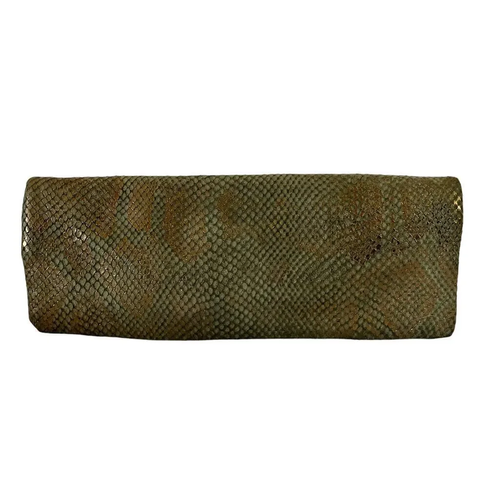 Henri Bendel Debutante Slim Metallic Snake Print Asymmetric Clutch Evening Bag
